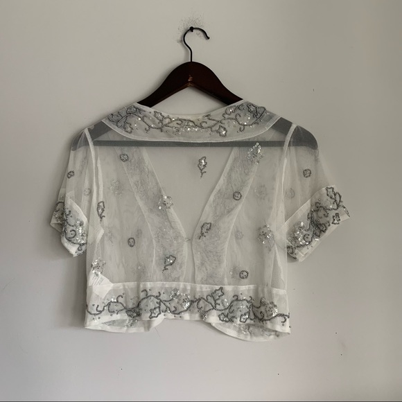 Suite 17 White Beaded Short Sleeve Bolero Cardigan Small - Picture 3 of 3
